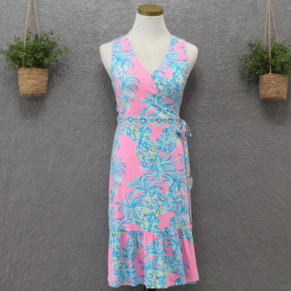 Lilly Pulitzer Misha Midi Wrap Dress Beat the Heat Pelican Pink Sleeveless XS